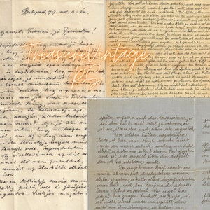 Paquetes de 49 cartas digitales alemanas, papel efímero, papel antiguo para diario basura, escritura a mano imprimible