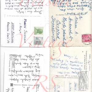 8 postales vintage manuscritas, descarga digital, efímera de álbum de recortes, Desde París con amor, collage de 4, cartas balcánicas