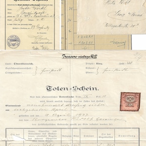 Efímeras de papel digital alemán, papel antiguo de diario basura, Alemania 9 documentos coleccionables y antiguos