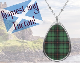 Choose Any Tartan Necklace, Clan Name, Tartan Pendant, Scottish Tartan Jewelry, Custom Scottish Clan Necklace, Valentine&#39;s Gift, Plaid