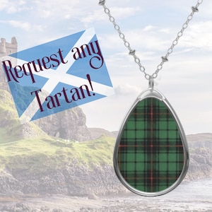 Choose Any Tartan Necklace, Clan Name, Tartan Pendant, Scottish Tartan Jewelry, Custom Scottish Clan Necklace, Valentine&#39;s Gift, Plaid