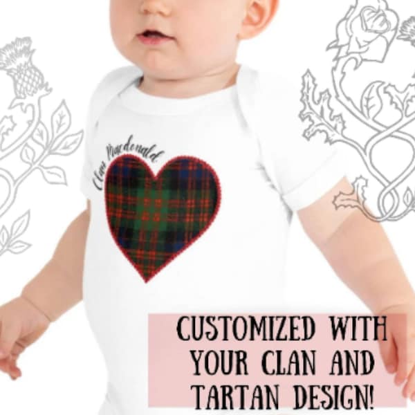 Scottish tartan baby shirt, Personalized Clan and Tartan Baby Bodysuit, Scottish Baby Gift, Custom Clan Tartan Baby, Scotland, Scottish