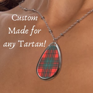 Choose Any Tartan Necklace, Clan Name, Tartan Pendant, Scottish Tartan Jewelry, Custom Scottish Clan Necklace, Valentine&#39;s Gift, Plaid