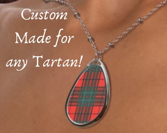 Choose Any Tartan Necklace, Clan Name, Tartan Pendant, Scottish Tartan Jewelry, Custom Scottish Clan Necklace, Valentine&#39;s Gift, Plaid