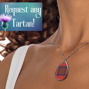 Choose Any Tartan Necklace, Clan Name, Tartan Pendant, Scottish Tartan Jewelry, Custom Scottish Clan Necklace, Valentine&#39;s Gift, Plaid