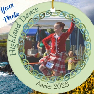 Ornamento de foto de dança escocesa, enfeite de natal personalizado de dança de terras altas, ornamento de foto de dançarino de terras altas, presente de mãe de dança escocesa
