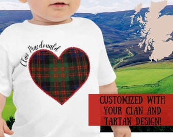 Scottish toddler shirt, Personalized Scottish Clan and Tartan Shirt, Child Up to 5T, Scottish Gift, Custom Clan and Tartan, Scotland, Baby