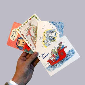 Postales navideñas con estampado de Riso (juego de 4)
