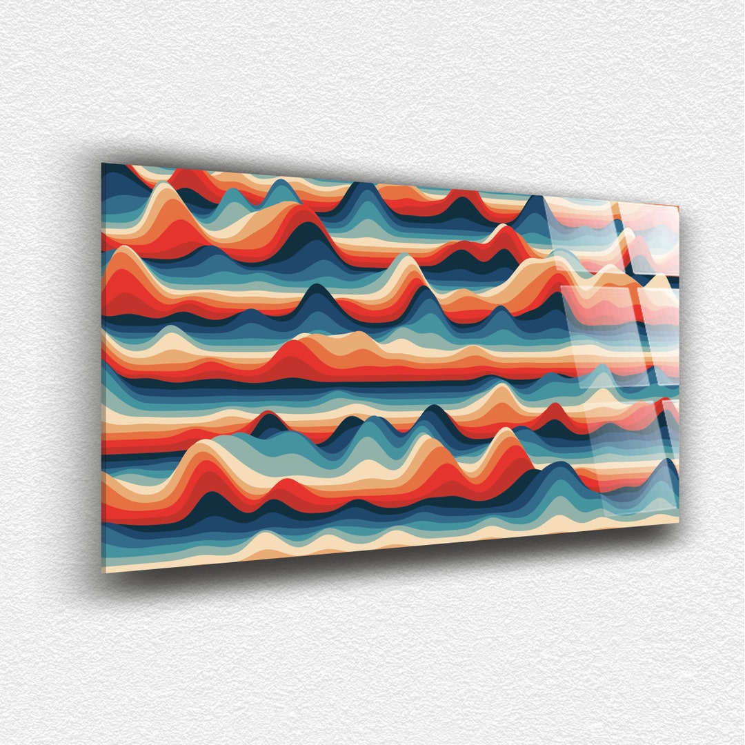 Image showcasing Wavy Colors 1 Tempered Glass Wall Art, Large Wall Art, House Warming ...