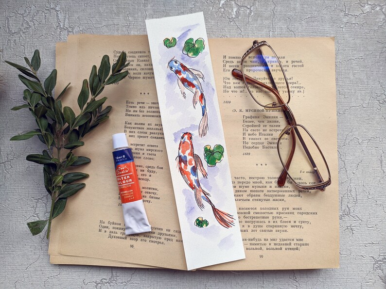 Koi Watercolor Bookmark Fish Bookmark Sea Hand Painted - Etsy