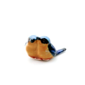 Handcrafted Miniature Ceramic Blue Birds Figurine: Dollhouse Decor