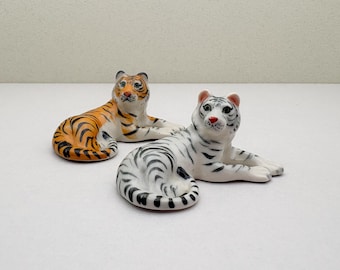 Miniature Ceramic Tiger Figurine in Relaxed Lookout Pose