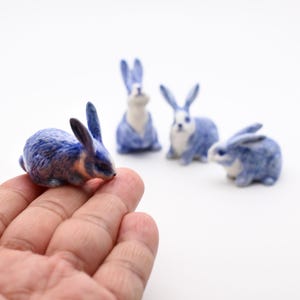 Blue Ceramic Rabbit Figurine: Hand-Painted Miniature Bunny