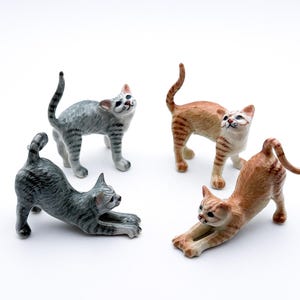 Hand-Painted Ceramic Cat Figurines: Playful Miniature Decor Set
