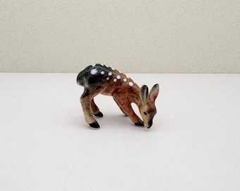 Hand-Painted Ceramic Fawn Figurine: Miniature Deer, Woodland Decor