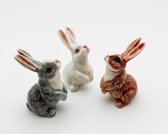 Cute Standing Ceramic Rabbit Bunny Miniature Figurine Statue | Home Dollhouse Decoration