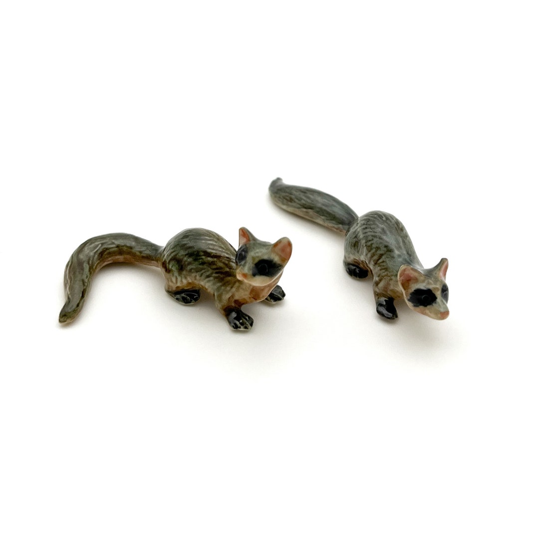 Set of 2 Ferret Ceramic Figurines Animal Small Pet Statue Etsy