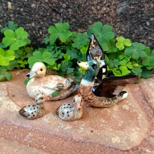 Mallard Duck Family Ceramic Figurine Animal Miniature Statue