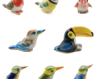 Mini Birds Ceramic Figurines Miniature Statue, Gift for bird lovers, Dollhouse Decoration.