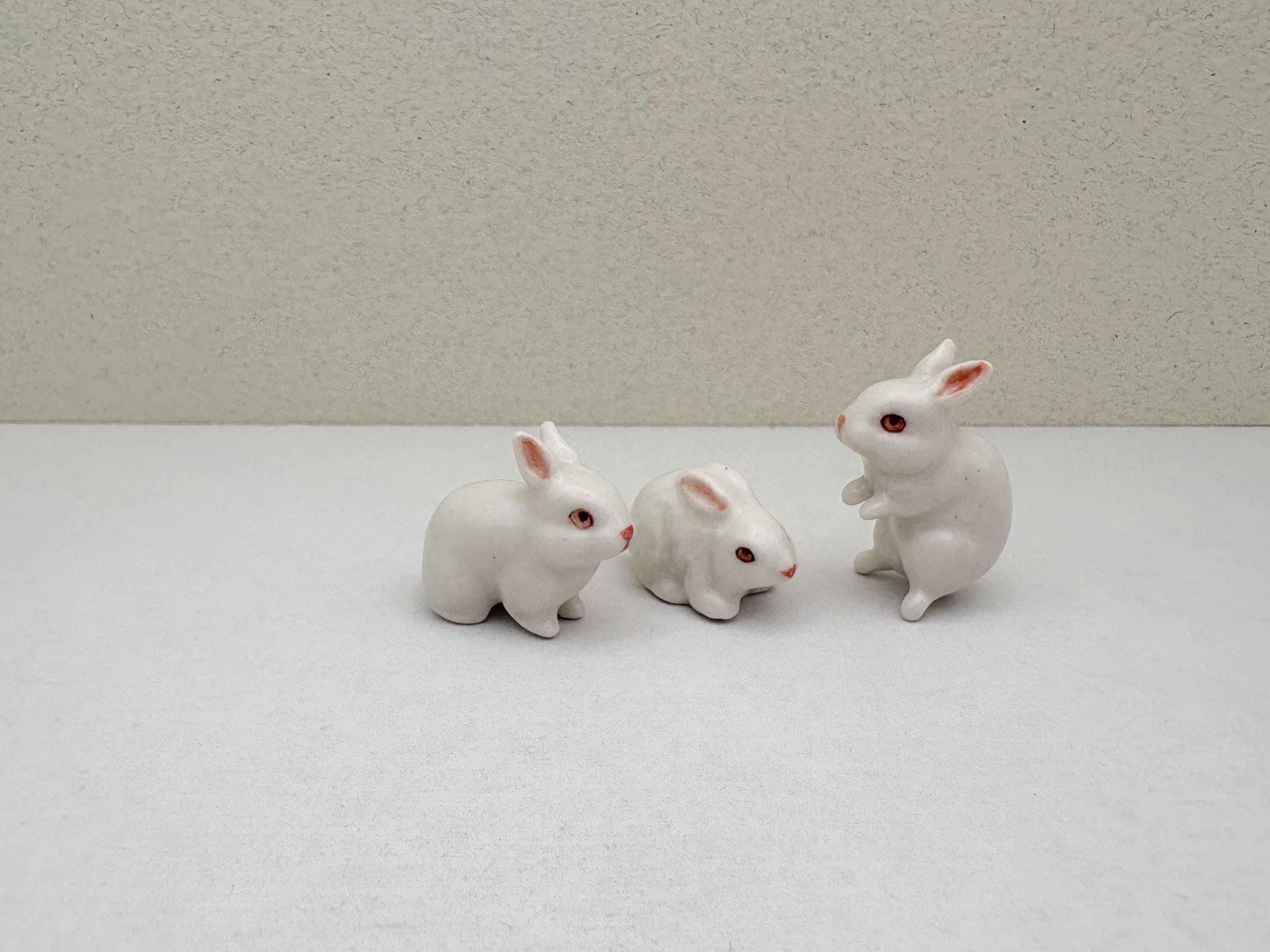 Small Rabbit Set Tiny Ceramic Rabbit Figurines: Hand-painted Dollhouse Miniatures, Set ...