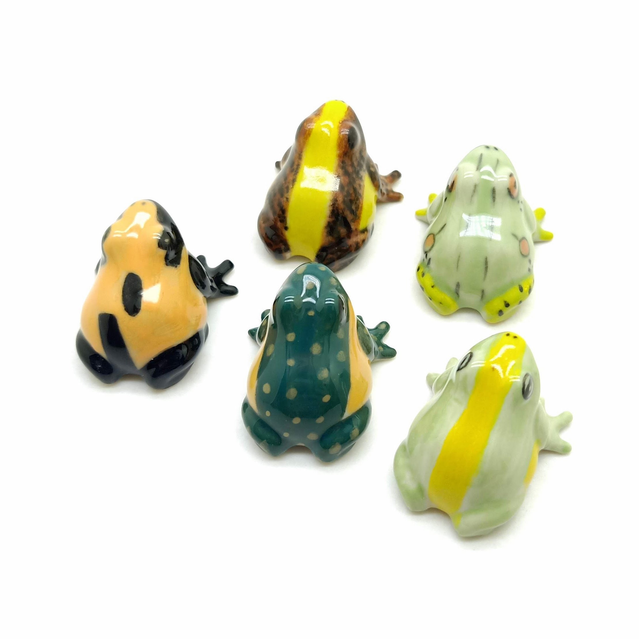 5 Ceramic Frogs Figurines Amphibian Animal Miniature Statue Etsy