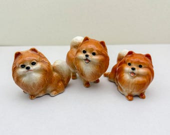 Hand-painted Orange Pomeranian Ceramic Figurines: Dog Lover Gift