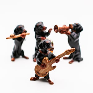 Black Dachshund Musician Band Figurines, Musical Pet Lovers, Home Decoration for Music Lover, Owner of Wiener Dog, Sausage Dog, Badger dog