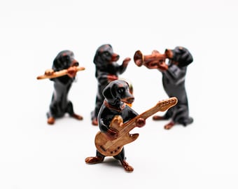 Black Dachshund Musician Band Figurines, Musical Pet Lovers, Home Decoration for Music Lover, Owner of Wiener Dog, Sausage Dog, Badger dog