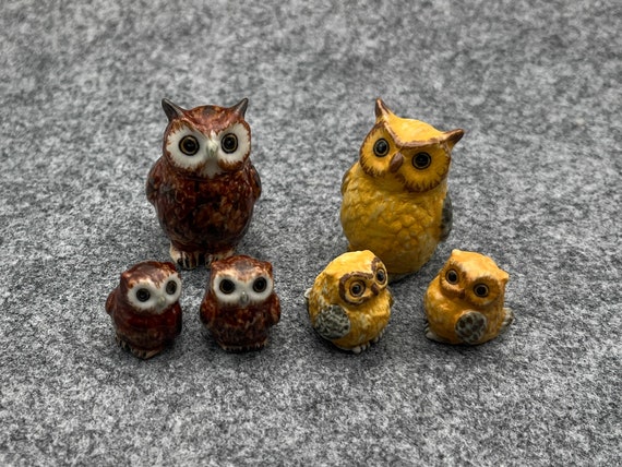 Set of 3 Owl Bird Ceramic Figurines