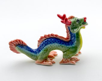 Chinese Ancient Dragon Ceramic Figurine, Gift for Dragon Figurine Collectors