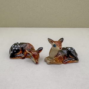 Pair of Ceramic Fawn Figurines, Woodland Baby Deer Sculptures, Hand-Painted Home Decor, Cute Animal Collectibles, Gift for Deer Lovers
