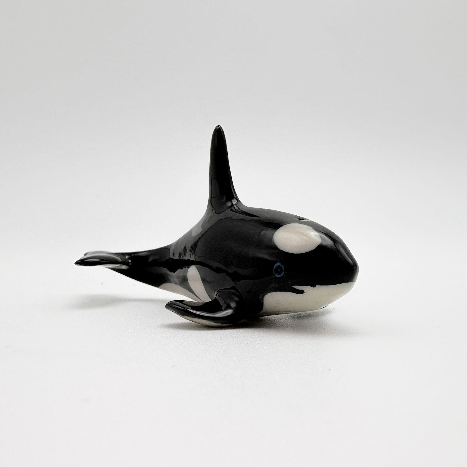 Miniature Killer Whale Figurines Set of 2, Hand Painted Ceramic