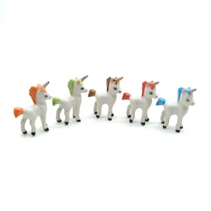 5 Tiny Unicorn Ceramic Figurines Miniature Statues, Magical Decor, Tiny Treasures