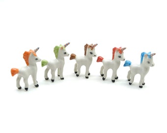 5 Tiny Unicorn Ceramic Figurines Miniature Statues, Magical Decor, Tiny Treasures