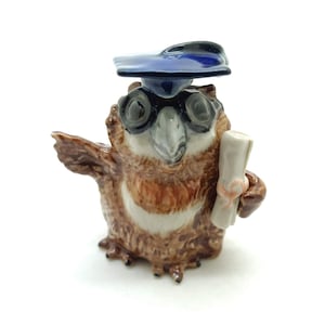 Owl Bird Ceramic Figurine Animal Graduation Statue, Gift for Owl and Bird Lovers, Home Decor Enthusiasts, Unique Gift for Graduates