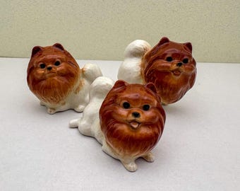 Hand-Painted Ceramic Pomeranian Figurine Set: Dog Lover Gift
