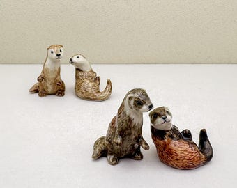 Hand-Painted Ceramic Otter Figurines: Miniature Wildlife Decor