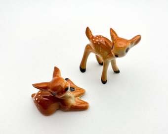 2 Tiny Bambi Deer Ceramic Figurines, Wild Life Theme Miniature, Miniature Dollhouse Decoration, Gift for collectors