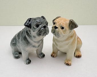 Hand-Painted Ceramic Pug Figurine – Fawn or Black Puppy Collectible