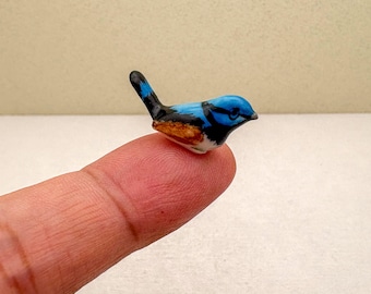 Mini Blue Fairy-Wren Ceramic Figurine, 1.2 cm(H)