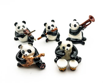 Panda Musician Ceramic Figurine, Gift for Music Lovers, Panda Lovers, Musical Theme Home Decoration, Animal Figurines Collectors