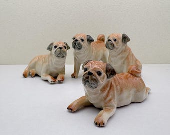 Hand-Painted Ceramic Pug Figurine: Miniature Dog Collectible