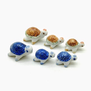 3 Turtle Ceramic Figurine Animal Miniature Statue, Gift for turtle lovers