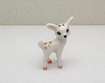 Tiny White Fawn Figurine – Hand-Painted Mini Ceramic Deer