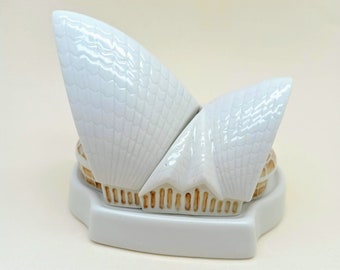 Sydney Opera House Ceramic Figurine Salt and Pepper Shakers with Tray