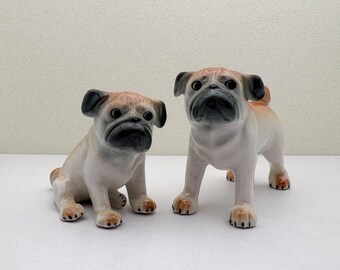 Handmade Ceramic Pug Figurines: Home Decor Statue Set