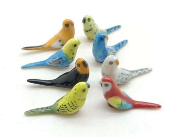 Tiny Mini Budgerigar Budgies Parakeet Bird Ceramic Figurine Animal Statue, gift for dollhouse collection, gift for bird lovers