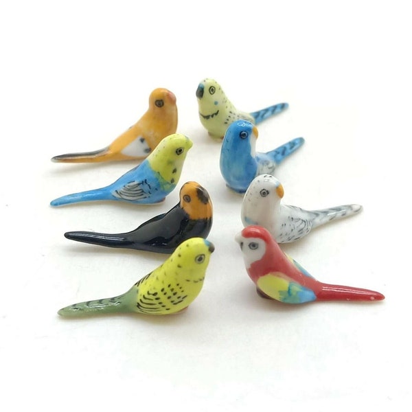 Tiny Mini Budgerigar Budgies Parakeet Bird Ceramic Figurine Animal Statue, gift for dollhouse collection, gift for bird lovers