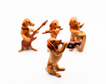 Brown Dachshund Musician Band Figurines, Musical Pet Lovers, Home Decoration for Music Lover, Owner of Wiener Dog, Sausage Dog, Badger dog
