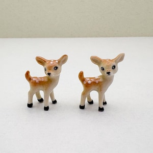 Tiny Ceramic Fawn Figurines: Hand-Painted Baby Deer Ornaments, Set of 2